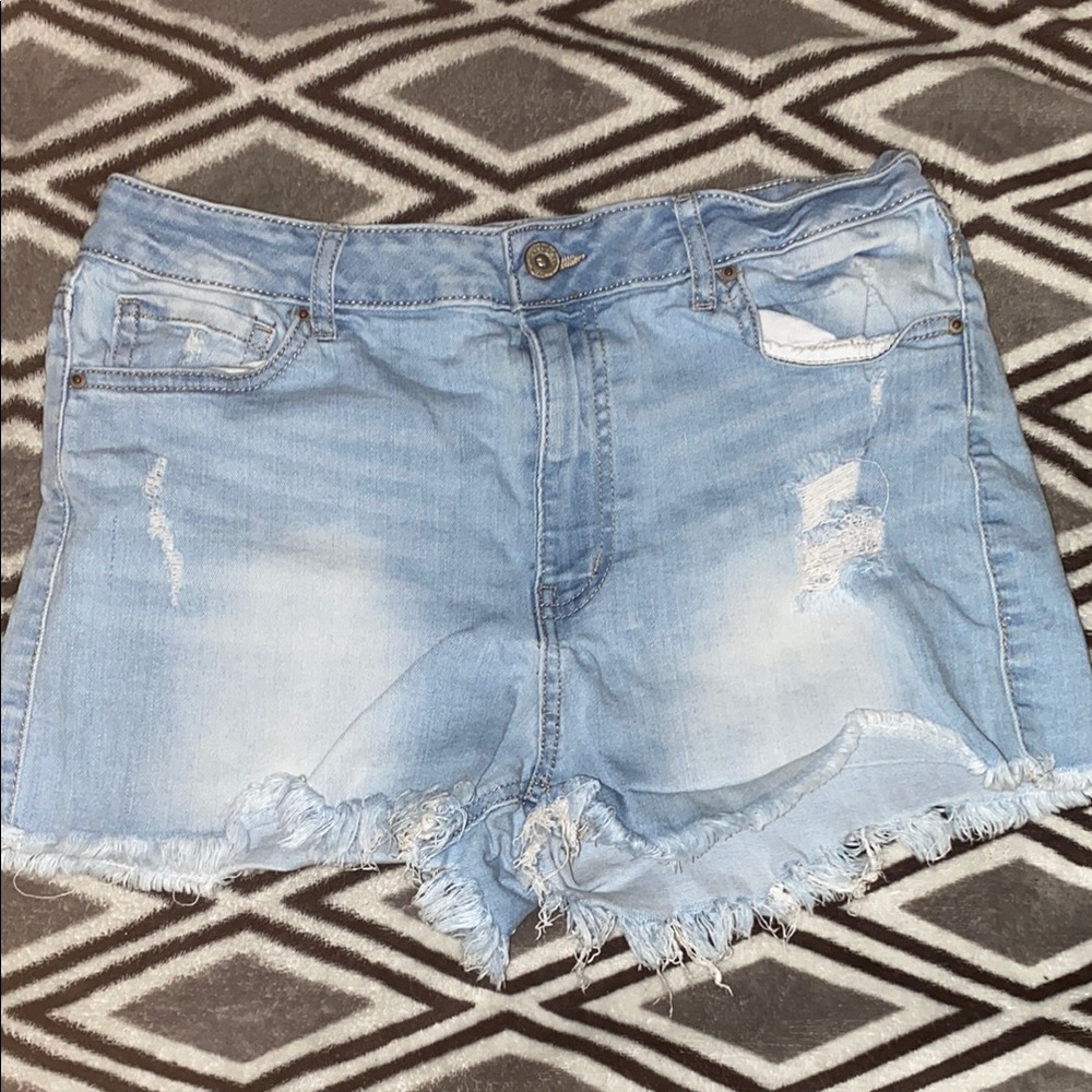 Light Blue Distressed Denim Shorts